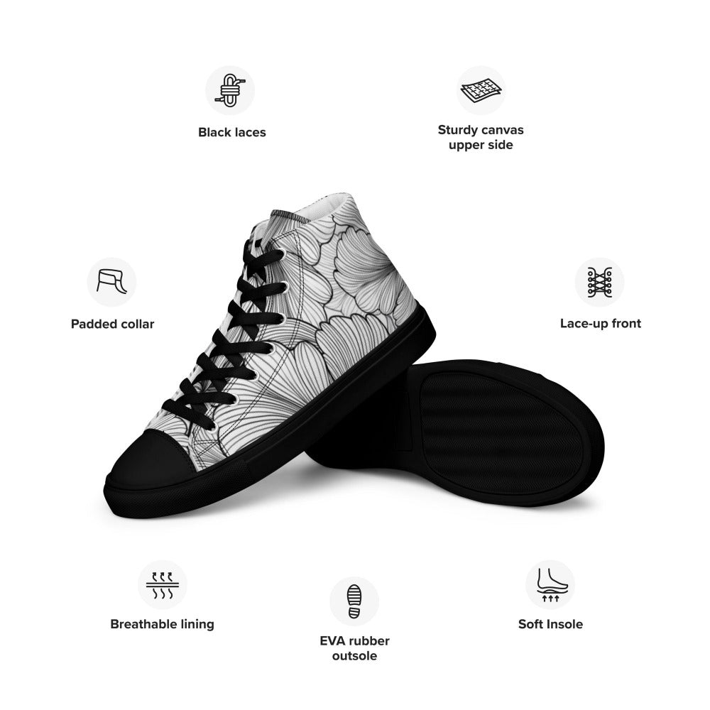 Flowing Petals Women’s High Top Sneakers - Black Color - https://ascensionemporium.net